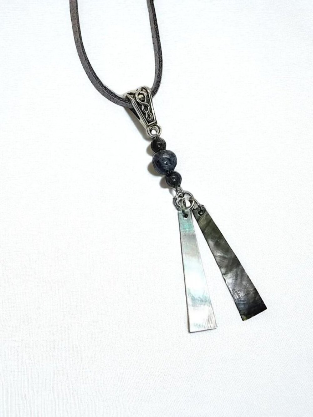 Abalone Shell Pendant on Gray Suede Cord Necklace Handmade Beach Jewelry